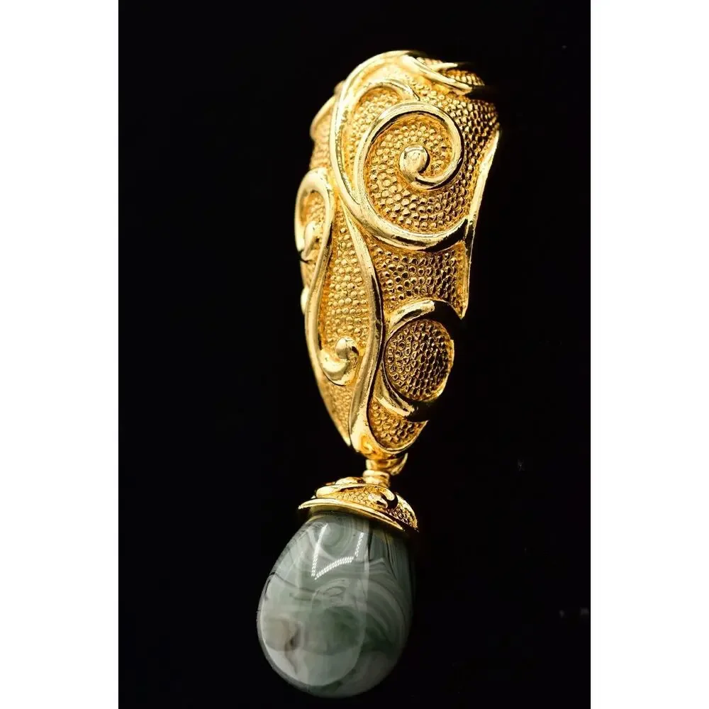 Barrera for Avon Vintage Cabochon Pin Brooch Dangle Marbled Gold Chunky BinAH